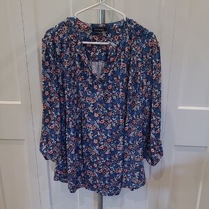 Roz & Ali Blue And Coral Floral Blouse